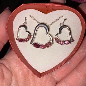 Heart-Shaped Silver and Pink Jewelry Set